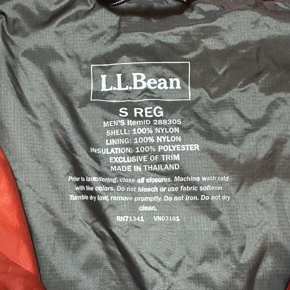 LL Bean Vest Men's Small Orange Quilted PrimaLoft Packaway Nylon Puffer Full Zip - Picture 5 of 7